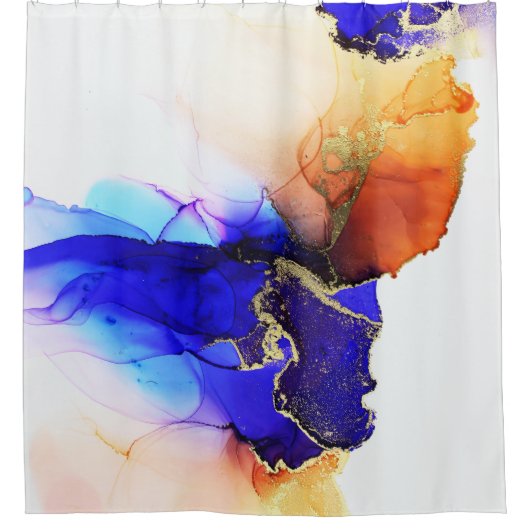 美しい抽象芸術アートインディゴブルーオレンジ シャワーカーテン (正面)