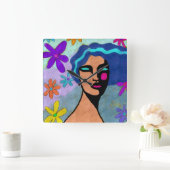 美しい抽象芸術アートウォールクロック スクエア壁時計 (ホーム)