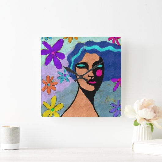 美しい抽象芸術アートウォールクロック スクエア壁時計 (ホーム)