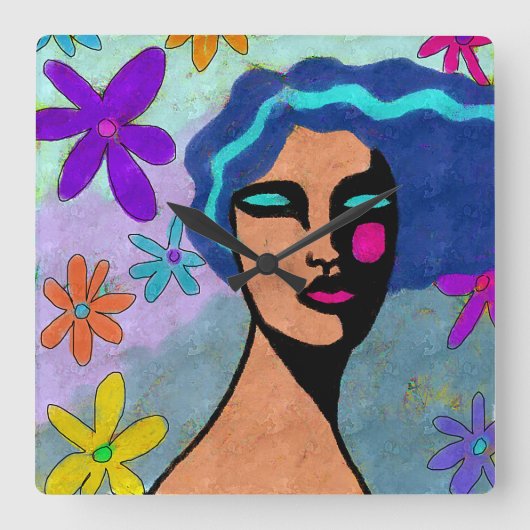 美しい抽象芸術アートウォールクロック スクエア壁時計 (正面)