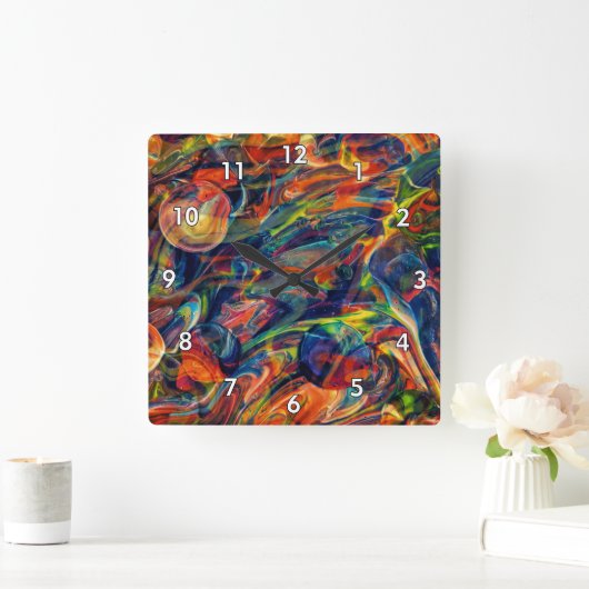 美しい抽象芸術カラフルアートワーク スクエア壁時計 (ホーム)