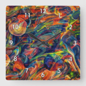 美しい抽象芸術カラフルアートワーク スクエア壁時計 (正面)