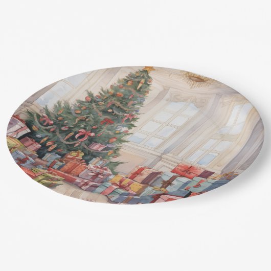 美しい抽象芸術クリスマスツリーのギフトのスタック ペーパープレート (アングル)