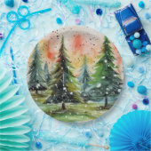 美しい抽象芸術クリスマスツリーズ白熱［赤熱］光を放つスカイ ペーパープレート (パーティー)