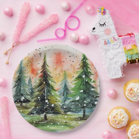 美しい抽象芸術クリスマスツリーズ白熱［赤熱］光を放つスカイ ペーパープレート (パーティー)