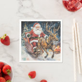 美しい抽象芸術サンタとトナカイが大急ぎ スタンダードカクテルナプキン (インサイチュ)