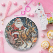 美しい抽象芸術サンタとトナカイが大急ぎ ペーパープレート (パーティー)