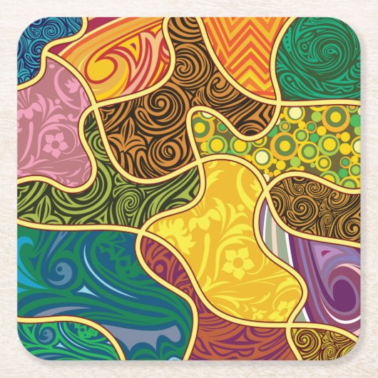 美しい抽象芸術シェイプコースターセット スクエアペーパーコースター (正面)