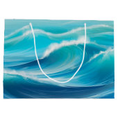 美しい抽象芸術ソフトブルー海波スプラッシュ ラージペーパーバッグ (裏面)