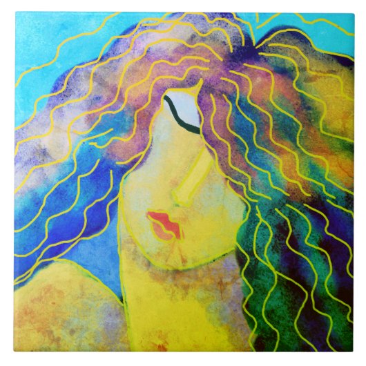 美しい抽象芸術デジタルポートレートの女性 タイル (正面)