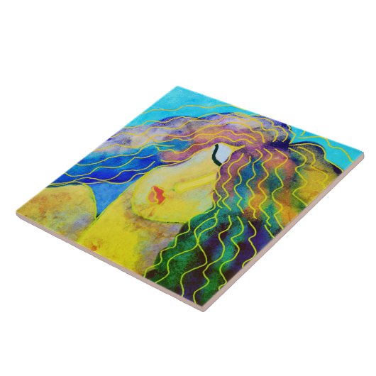 美しい抽象芸術デジタルポートレートの女性 タイル (側面)