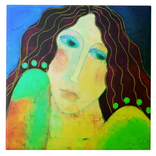 美しい抽象芸術デジタルポートレートの女性 タイル (正面)