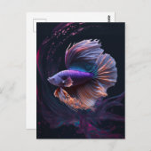 美しい抽象芸術パープルベッタフィッシュハガキ ポストカード (正面/裏面)