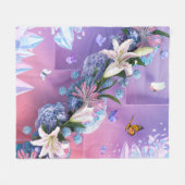 美しい抽象芸術フローラ花#12 フリースブランケット (正面(横))