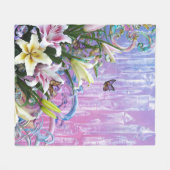 美しい抽象芸術フローラ花#5 フリースブランケット (正面(横))