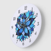 美しい抽象芸術ブルーフラワーインクスケッチ ラージ壁時計 (傾斜)