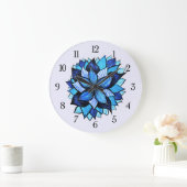 美しい抽象芸術ブルーフラワーインクスケッチ ラージ壁時計 (ホーム)