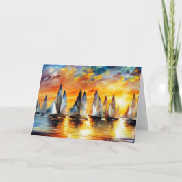 美しい抽象芸術ボートレースビーチレッドブルー金ゴールド サンキューカード