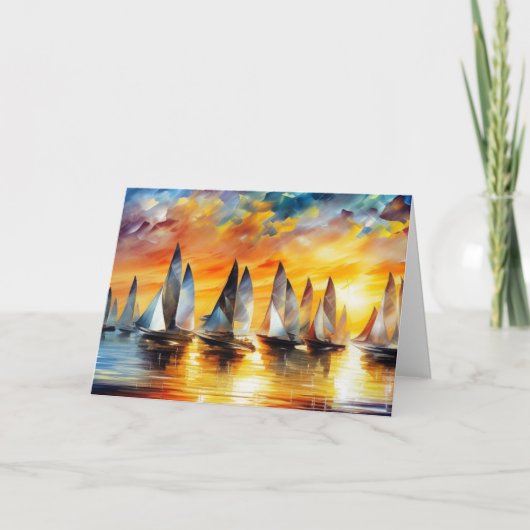 美しい抽象芸術ボートレースビーチレッドブルー金ゴールド サンキューカード (正面)