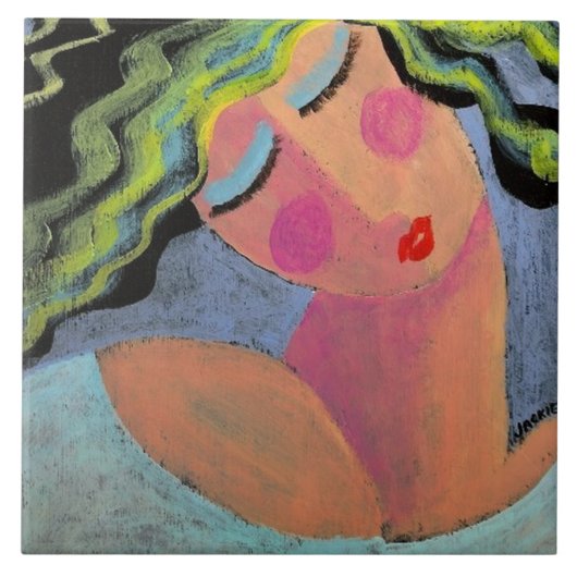 美しい抽象芸術ポートレートの女性 タイル (正面)