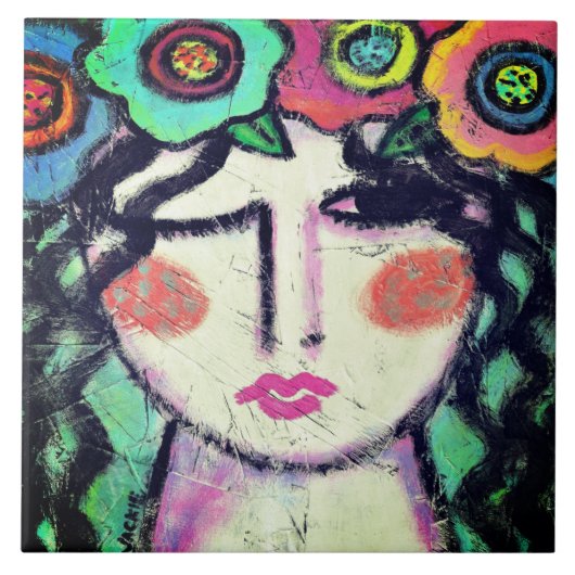 美しい抽象芸術ポートレートの女性 タイル (正面)