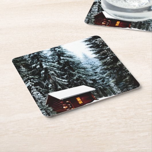 美しい抽象芸術リトルウィンターキャビン スクエアペーパーコースター (アングル)