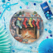 美しい抽象芸術暖炉ストッキング ペーパープレート (パーティー)