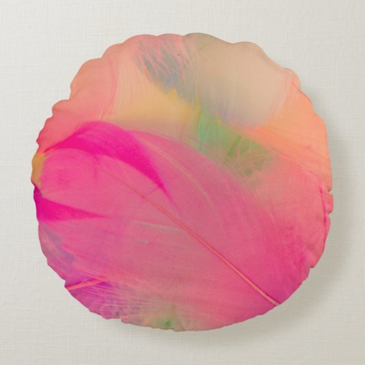 美しい抽象芸術紫と青の羽毛 ラウンドクッション (正面)