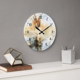 美しい抽象芸術絵画の水色の大きな塊 ラージ壁時計