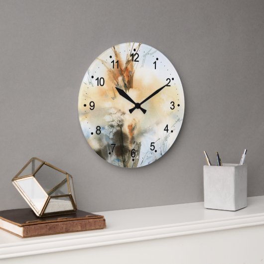 美しい抽象芸術絵画の水色の大きな塊 ラージ壁時計 (オフィス)