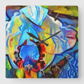 美しい抽象芸術花 スクエア壁時計 (正面)