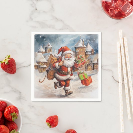 美しい抽象芸術走のサンタクロースの贈り物 スタンダードカクテルナプキン (インサイチュ)