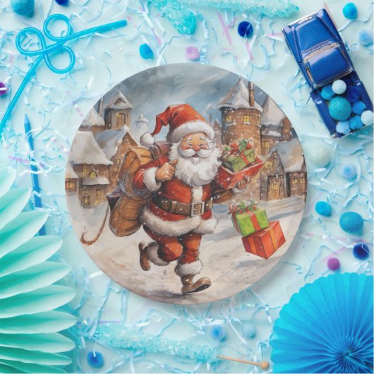 美しい抽象芸術走のサンタクロースの贈り物 ペーパープレート (パーティー)