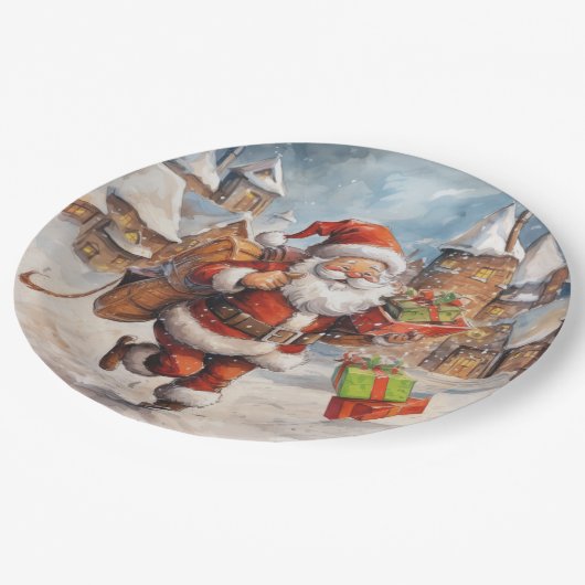 美しい抽象芸術走のサンタクロースの贈り物 ペーパープレート (アングル)