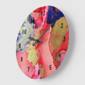 美しい抽象芸術金ゴールドレッドブルーパープル ラージ壁時計 (傾斜)