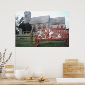 美しい教会を訪れるバセット・ハウンドのポスター ポスター (キッチン)