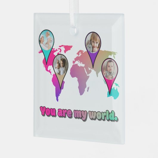 美しい数々のカラーの世界地図フォトコラージュ ガラスオーナメント (正面左)