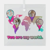 美しい数々のカラーの世界地図フォトコラージュ ガラスオーナメント (正面)