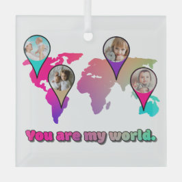 美しい数々のカラーの世界地図フォトコラージュ ガラスオーナメント