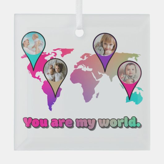 美しい数々のカラーの世界地図フォトコラージュ ガラスオーナメント (正面)