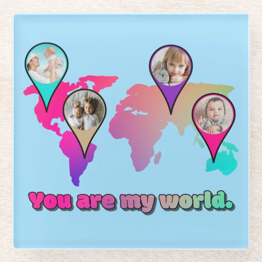 美しい数々のカラーの世界地図フォトコラージュ ガラスコースター (正面)