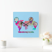 美しい数々のカラーの世界地図フォトコラージュ スクエア壁時計 (ホーム)