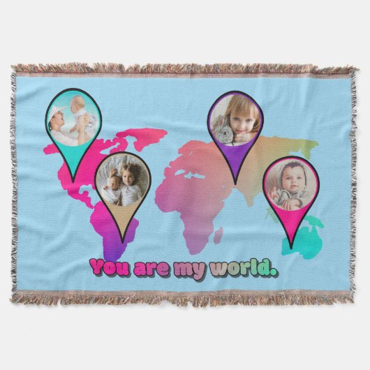 美しい数々のカラーの世界地図フォトコラージュ スローブランケット (正面)