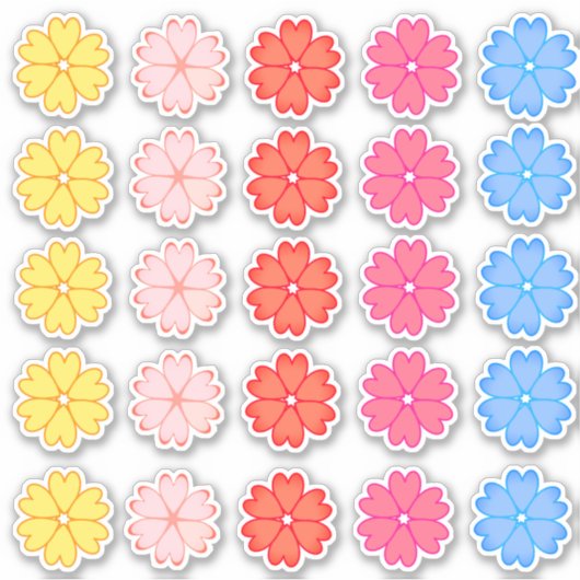 美しい数々の色のハートフラワーセット シール (正面)