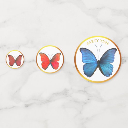 美しい数々の色の蝶と金色のフレーム コンフェッティ (正面)