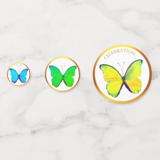 美しい数々の色の蝶と金色のフレーム コンフェッティ (裏面)