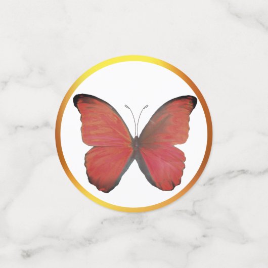 美しい数々の色の蝶と金色のフレーム コンフェッティ (スモール正面)