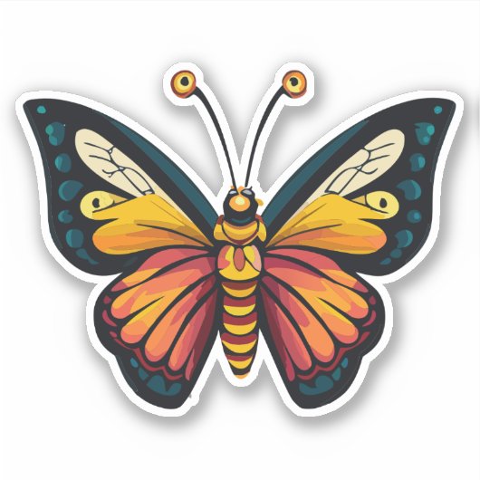 美しい数々の色の蝶 シール (正面)