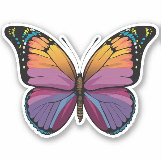 美しい数々の色の蝶 シール (正面)
