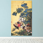 美しい数々の色の雄鶏と雌鶏 キャンバスプリント (インサイチュ (ウッドフロア))